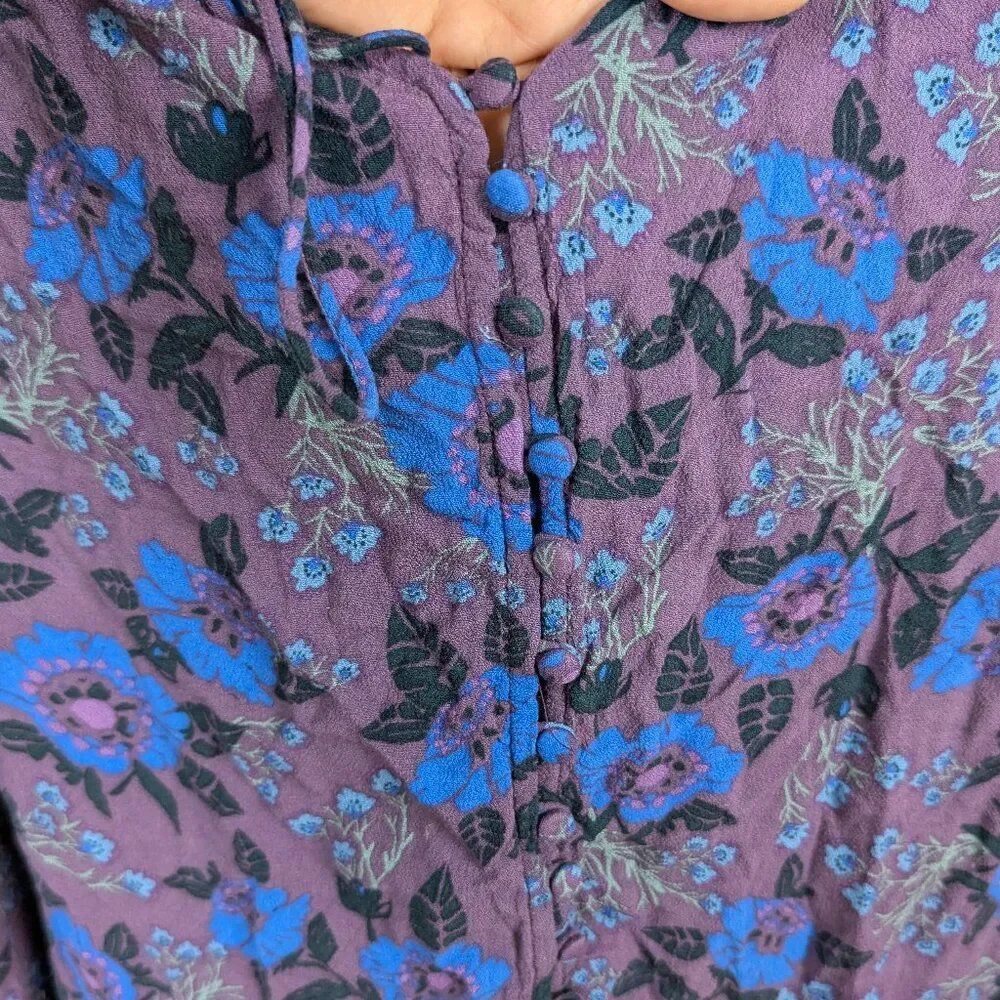 Free People | Purple Floral Bell Sleeve Tunic Blouse Size Small